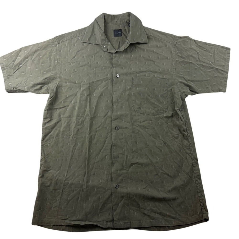 Vintage Slates Button-Up Shirt Men S Green Regular Short Sleeve Geometric Mod